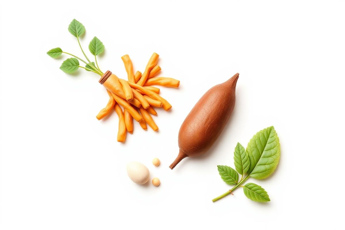 Natuurlijke ingrediënten zoals ginseng en maca die vaak in mannensupplementen zitten